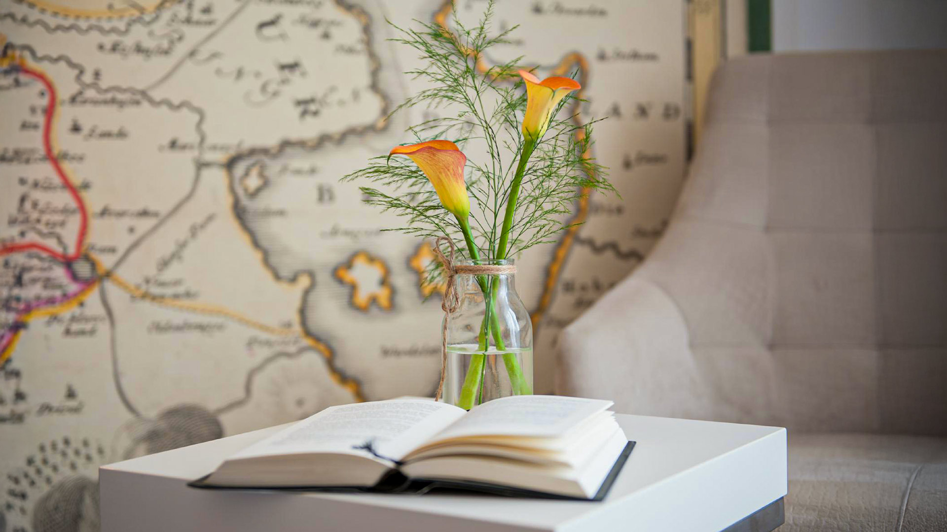 Aufnahme einer Blumenvase mit Buch.